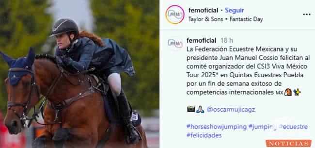 La Federación Ecuestre Mexicana, felicita en sus redes sociales la organización del evento en Puebla