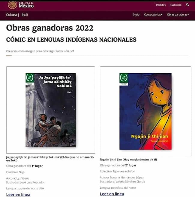 Las obras ganadoras del 2022 que aparecen en el Instituto Nacional de Lenguas Indígenas con el triunfo de los poblanos